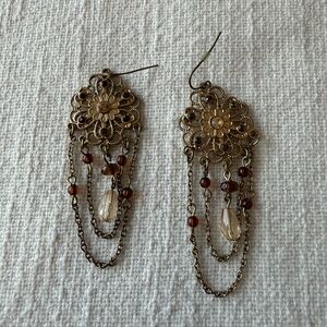 Gold and Brown Chandelier Earrings